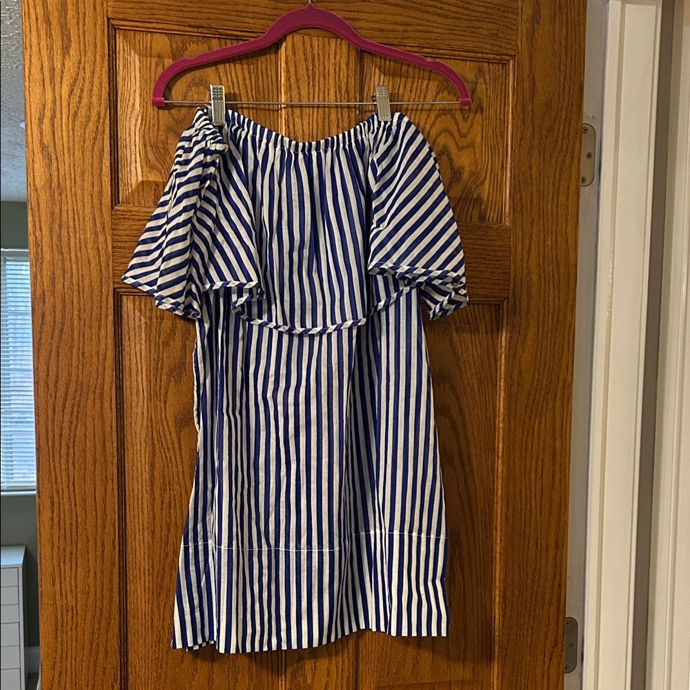 J. Crew Blue and White Striped Swim Coverup